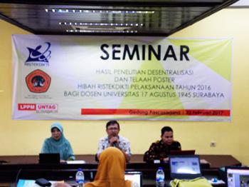 LPPM UNTAG Surabaya Telaah Poster Hibah Ristekdikti Pelaksanaan Tahun 2016 