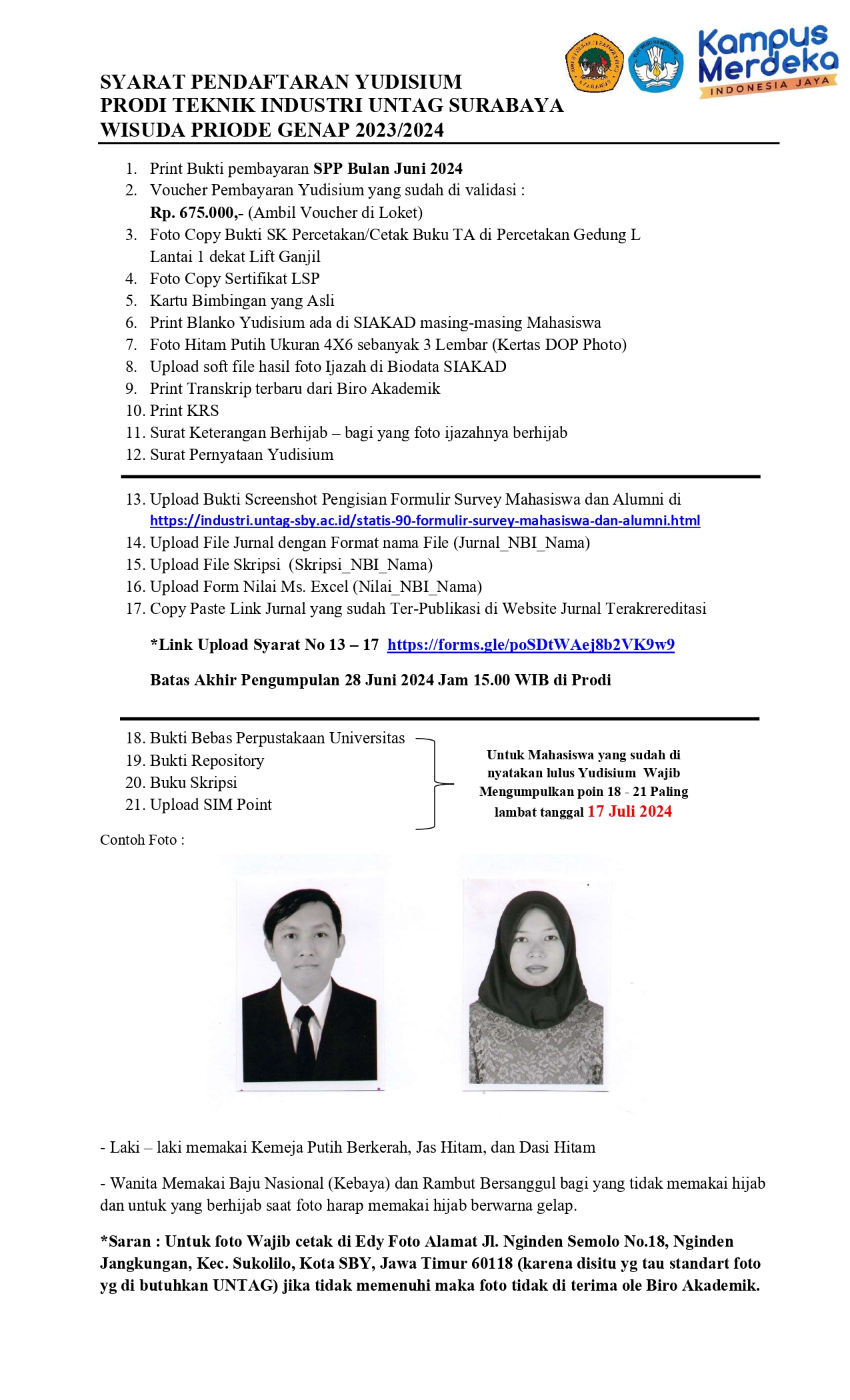 SYARAT PENDAFTARAN YUDISIUM SEMESTER GENAP 2023/2024