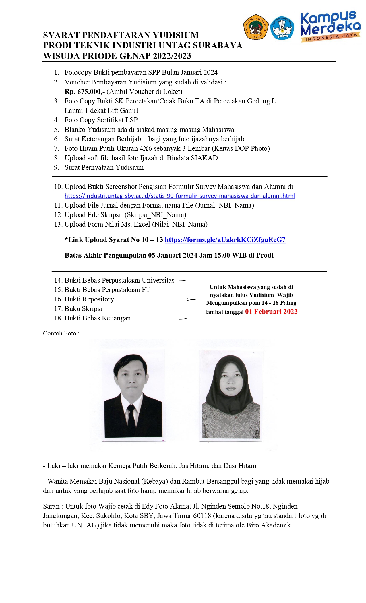 SYARAT PENDAFTARAN  YUDISUM WISUDA PRIODE SEMESTER GASAL 2023/2024