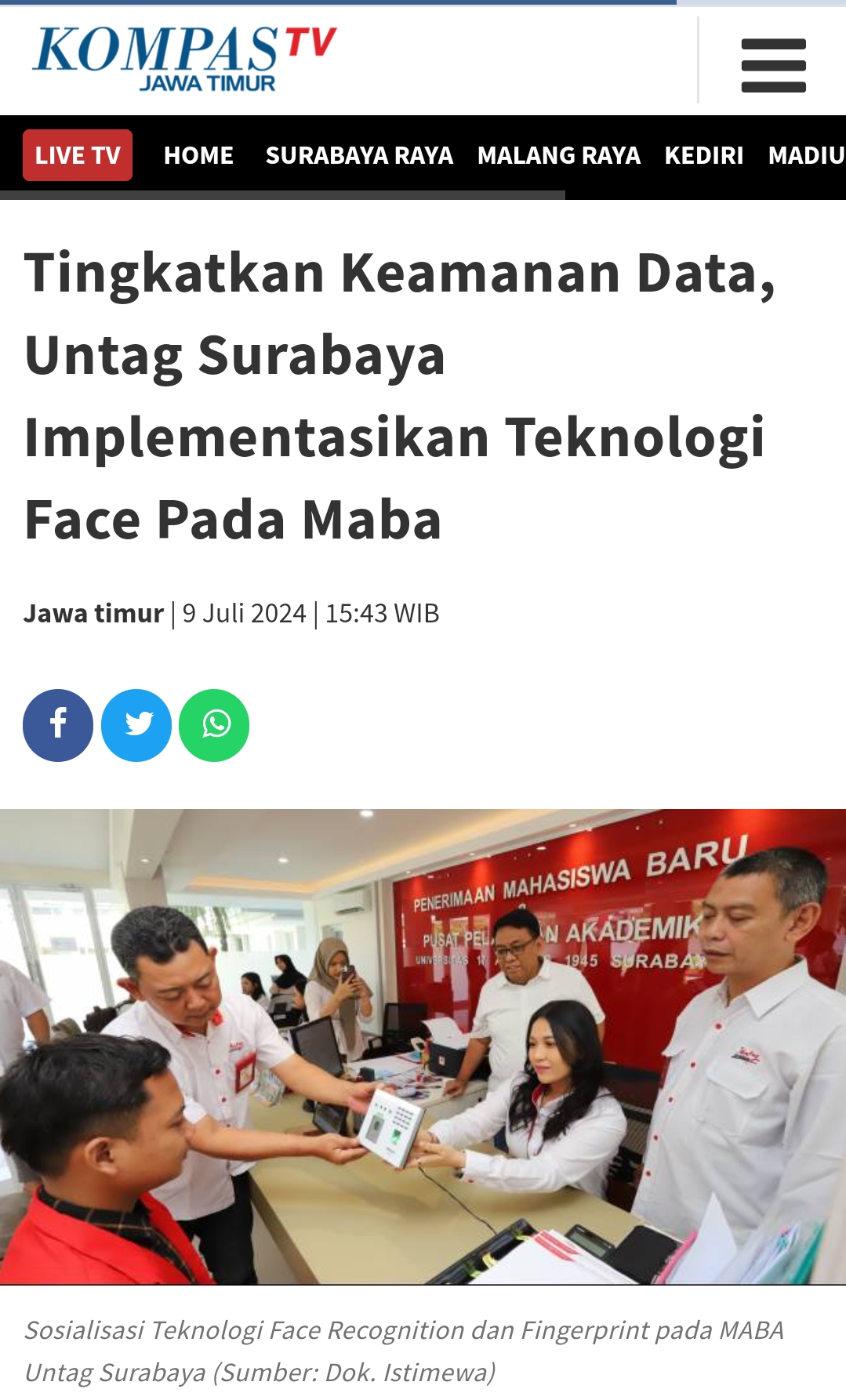TINGKATKAN KEAMANAN DATA, UNTAG SURABAYA IMPLEMENTASIKAN TEKNOLOGI FACE PADA MAHASISWA BARU