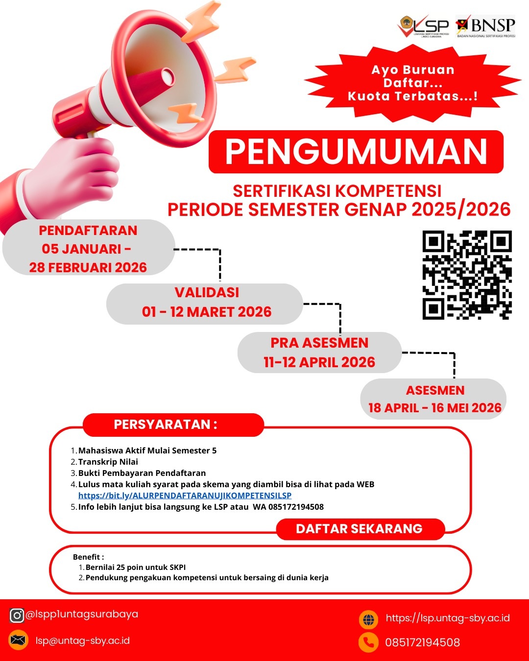 PENGUMUMAN SERTIFIKASI KOMPETENSI LULUS PERIODE SEMESTER GENAP 2025/2026