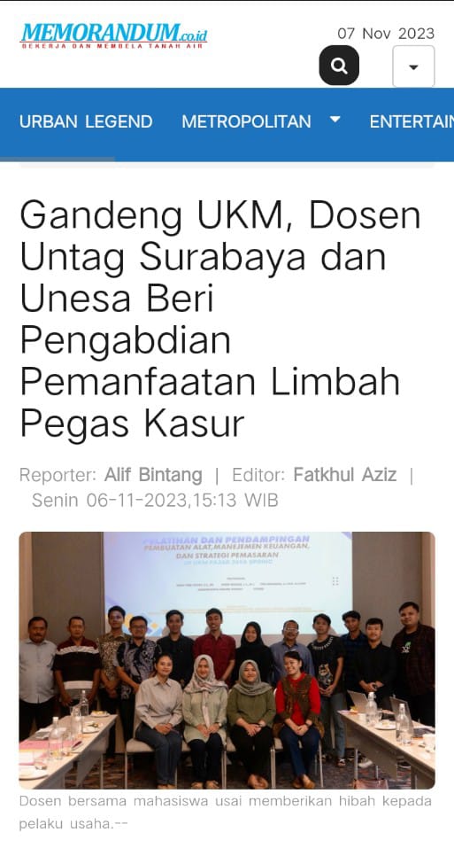 GANDENG UKM, DOSEN UNTAG SURABAYA DAN UNESA BERI PENGABDIAN PEMANFAATAN LIMBAH PEGAS KASUR