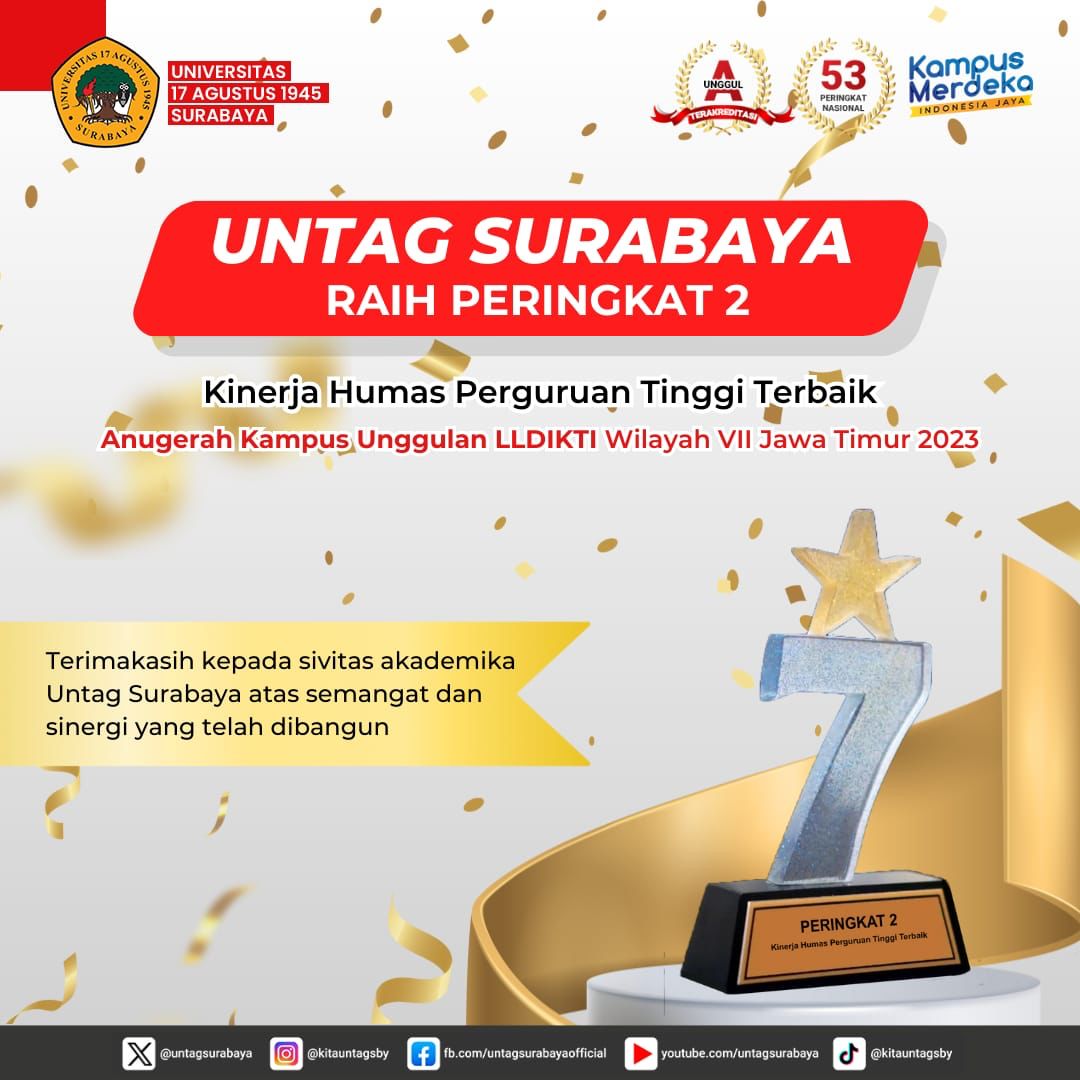 UNTAG SURABAYA MERAIH PERINGKAT II KINERJA HUMAS PERGURUAN TINGGI TERBAIK