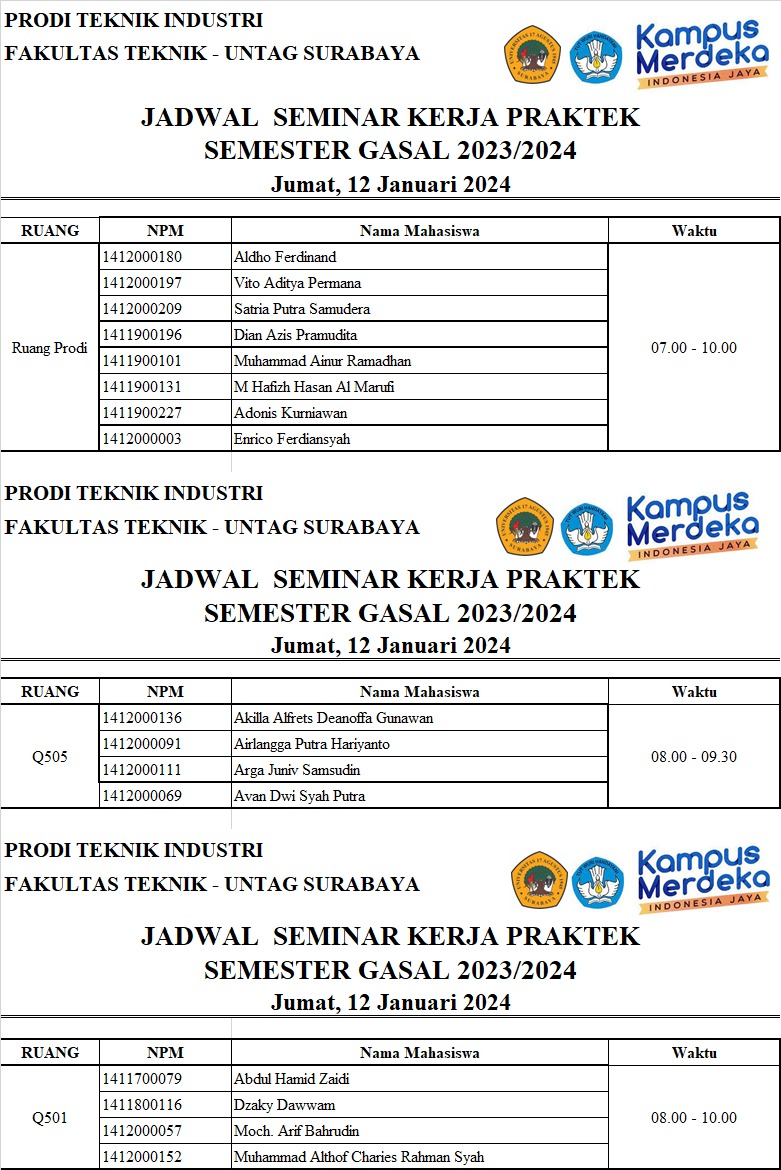 JADWAL SEMINAR KP GELOMBANG II (AKHIR) DI GASAL 2023/2024