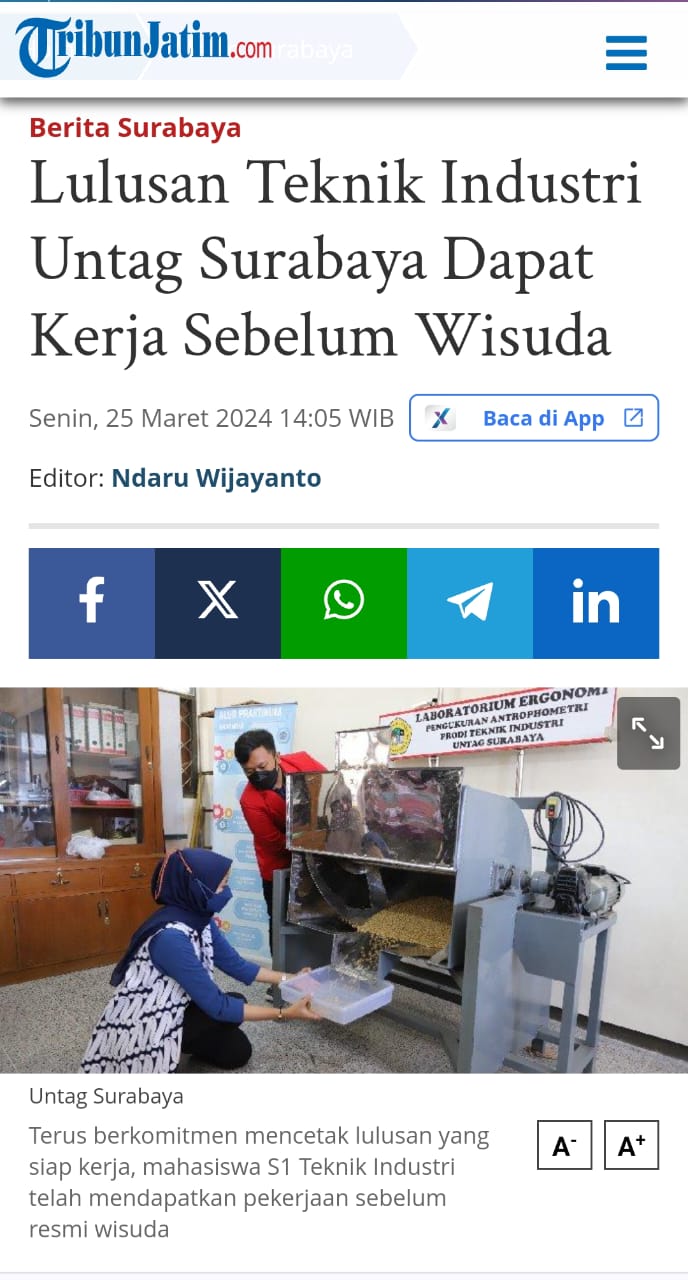 LULUSAN TEKNIK INDUSTRI UNTAG SURABAYA DAPAT KERJA SEBELUM WISUDA