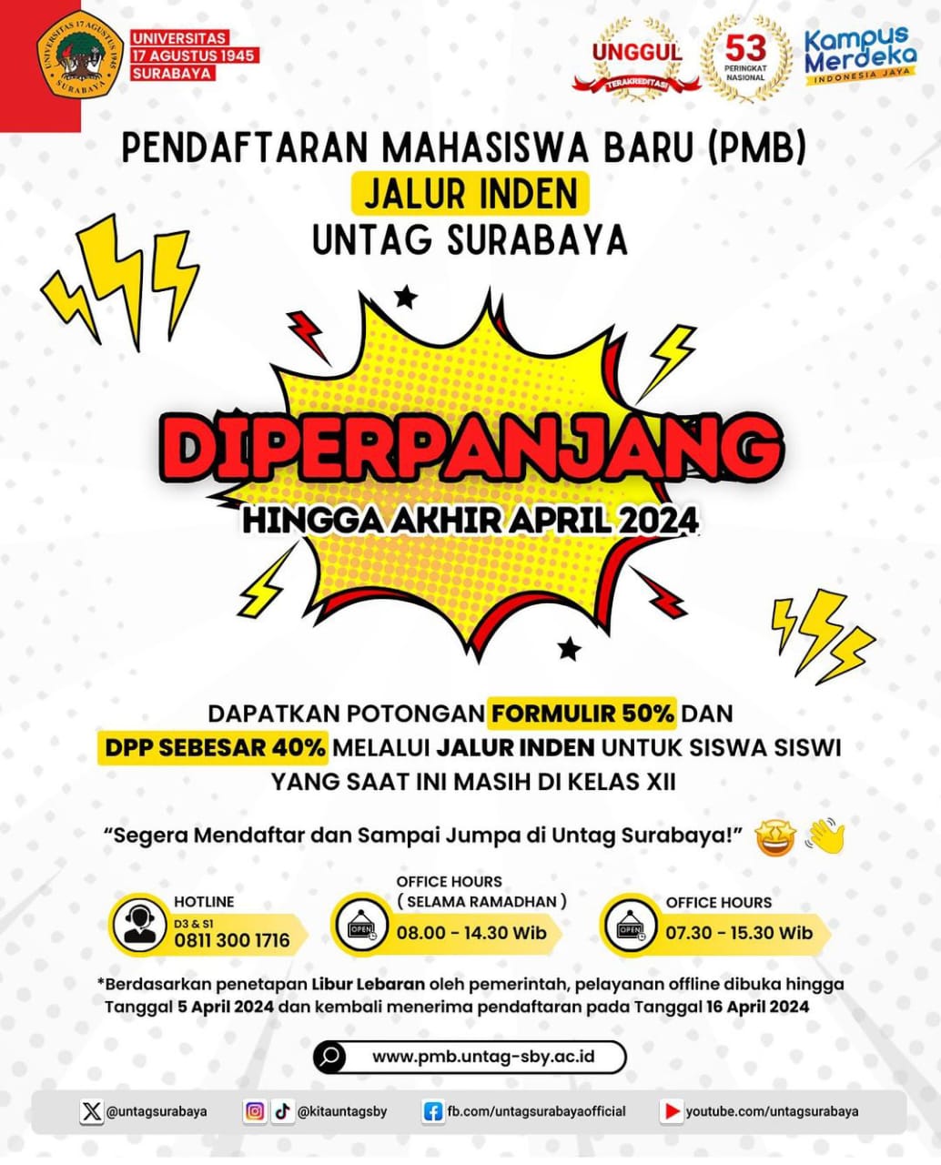 PENDAFTARAN MAHASISWA BARU (PMB) JALUR INDEN UNIVERSITAS 17 AGUSTUS 1945 SURABAYA