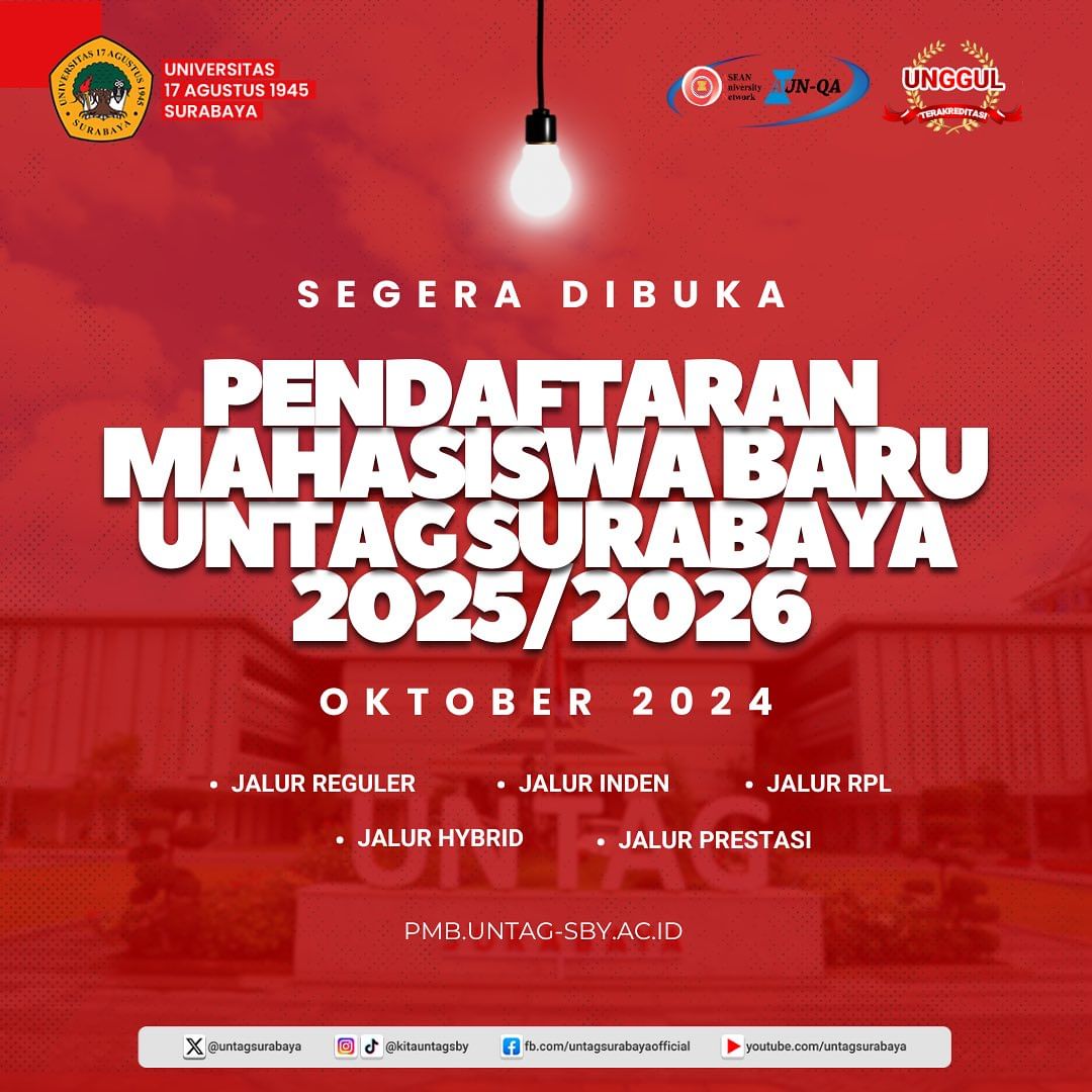 PENDAFTARAN MAHASISWA BARU UNTAG SURABAYA PRIODE 2025/2026 