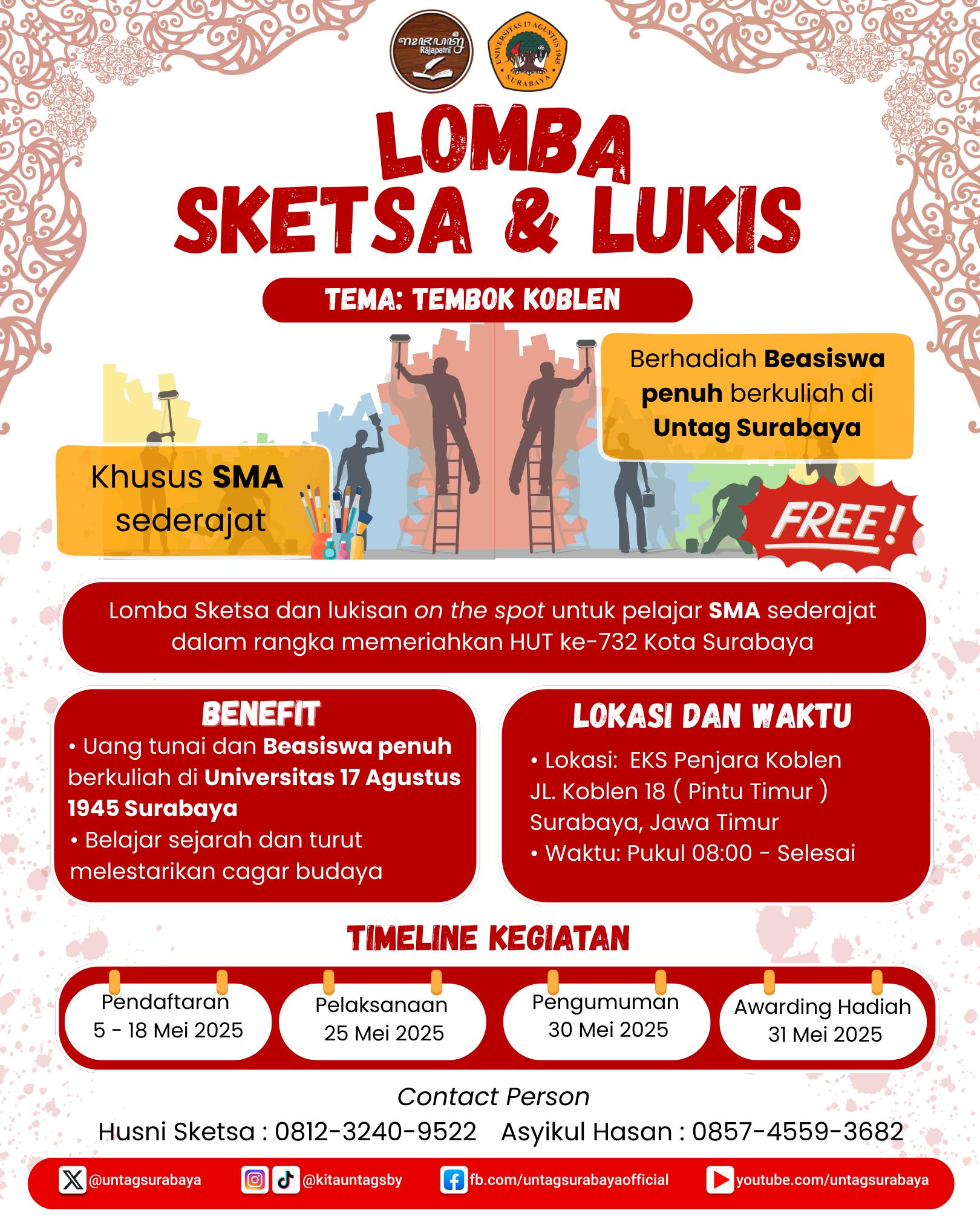 LOMBA SKETSA DAN LUKIS ON THE SPOT HADIAHNYA BEASISWA KULIAH DI UNTAG SURABAYA
