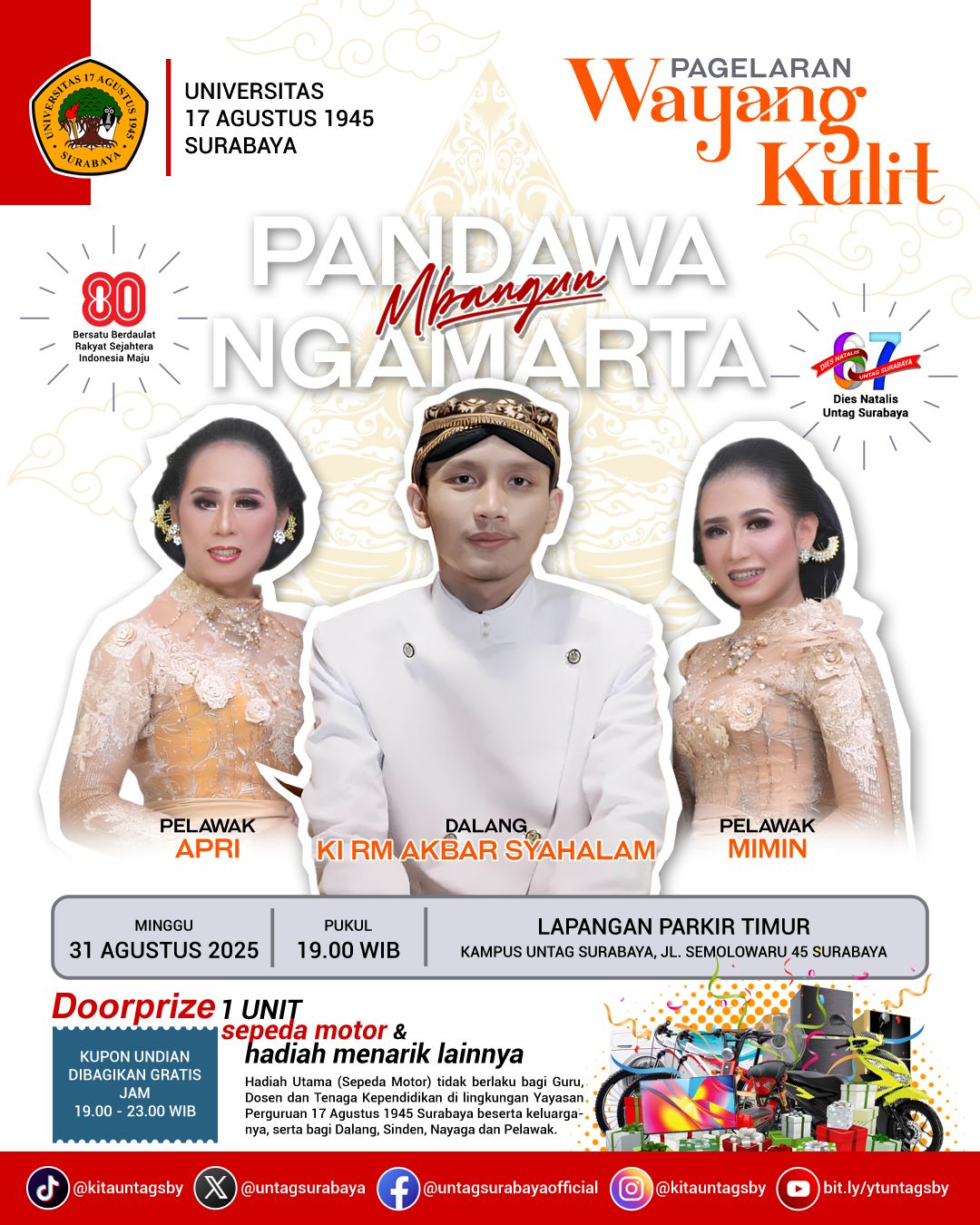 DIES NATALIS KE-67 UNTAG SURABAYA KEMBALI MENGGELAR PAGELARAN WAYANG KULIT 