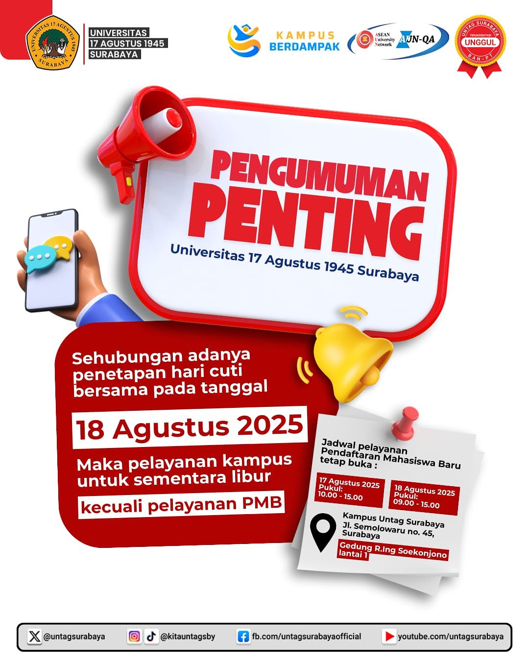 PENGUMMAN TERKAIT PENETAPAN HARI CUTI BERSAMA UNTAG SURABAYA