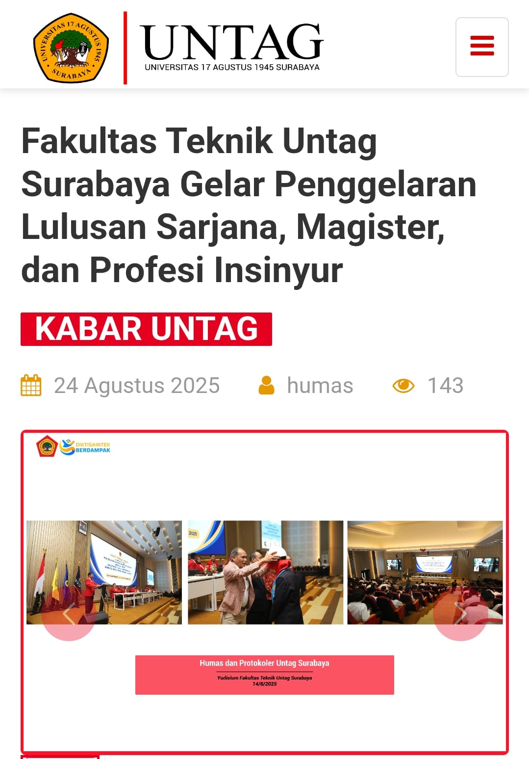 FAKULTAS TEKNIK UNTAG SURABAYA GELAR PENGGELARAN LULUSAN SARJANA, MAGISTER, DAN PROFESI INSINYUR
