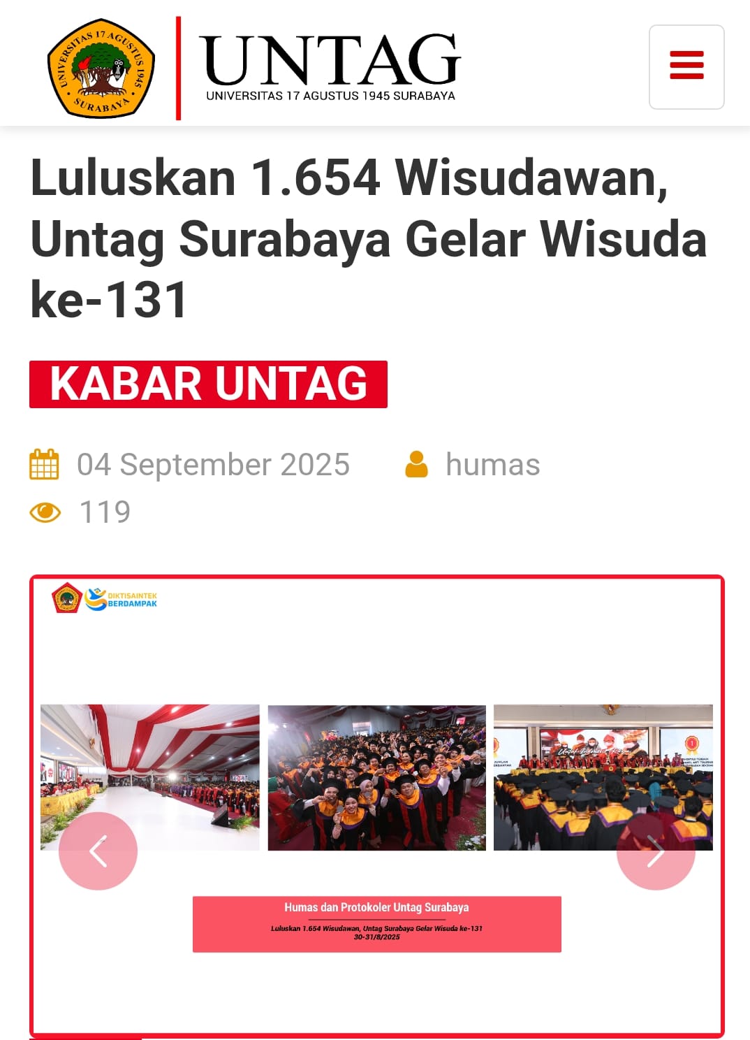 LULUSKAN 1.654 WISUDAWAN UNTAG SURABAYA GELAR WISUDA KE - 131 