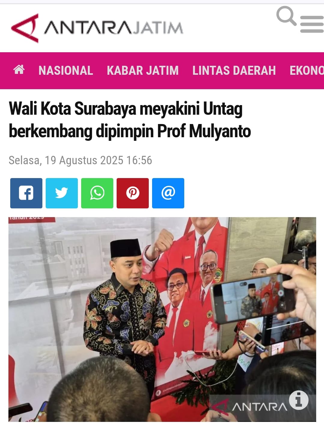 WALI KOTA SURABAYA MEYAKINI UNTAG SURABAYA BERKEMBANG DIPIMPIN PROF MULYANTO 