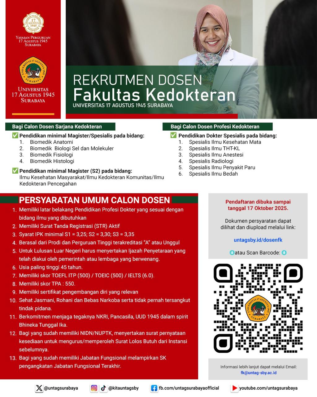REKRUITMEN DOSEN FAKULTAS KEDOKTERAN UNTAG SURABAYA