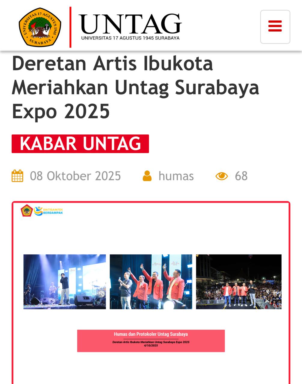 DERETAN ARTIS IBUKOTA MERIAHKAN UNTAG SURABAYA EXPO 2025
