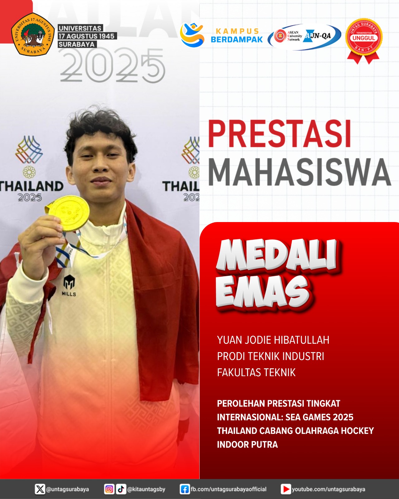 MAHASISWA PRODI TEKNIK INDUSTRI UNTAG SURABAYA MEMPEROLEH PRESTASI HASIL DARI SEA GAMES 2025 THAILAND