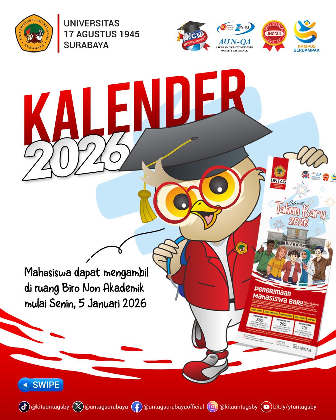 MAHASISWA AKTIF UNTAG SURABAYA BISA MENDAPATKAN KALENDER TAHUN 2026 SECARA GRATIS