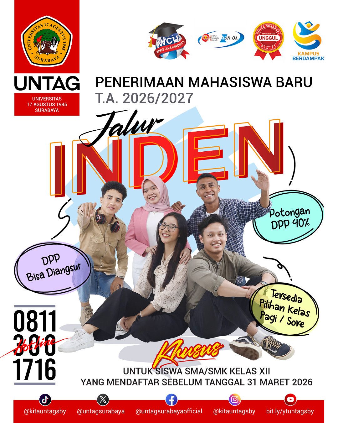 PENDAFTARAN MAHASISWA BARU JALUR INDEN UNTAG SURABAYA 2026 SUDAH DIBUKA 